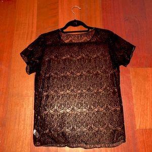 American Apparel Black Lace Short Sleeve Shirt